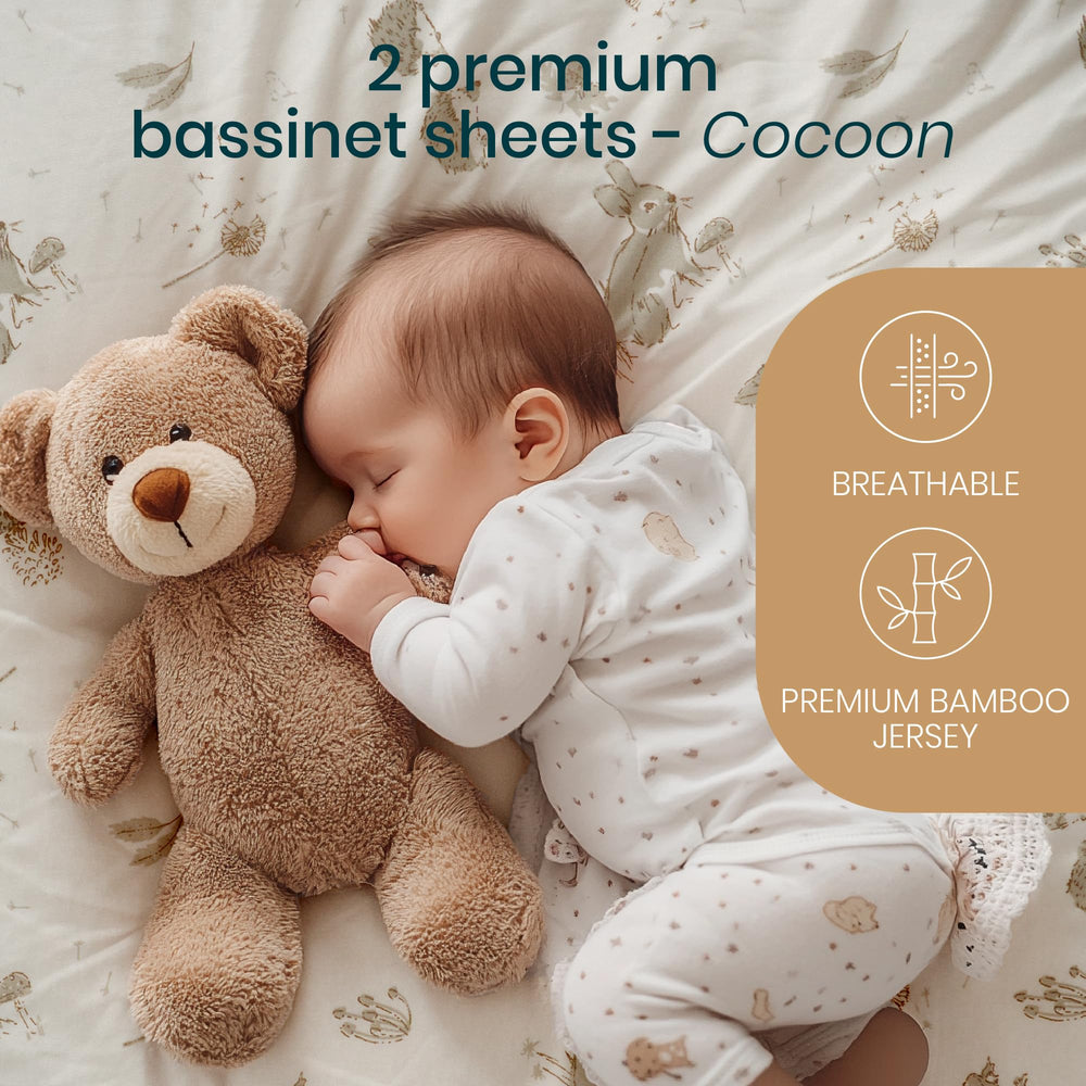 Tutti Bambini bassinet sheets fits cozee bassinet snugly for a smooth fit.