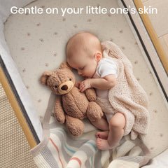 Tutti Bambini bassinet sheets wrinkle-free fit keeps mattress tidy.