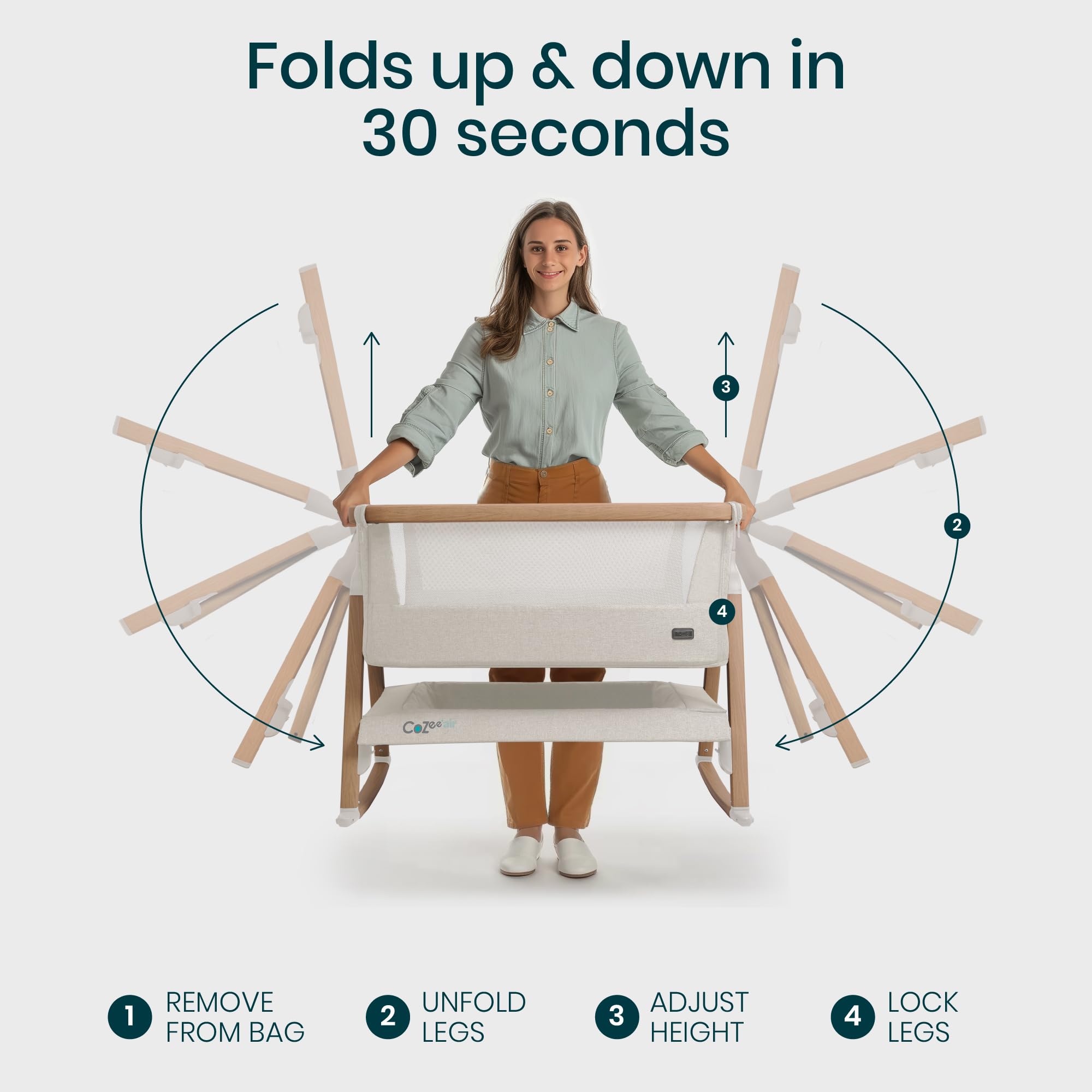 Tutti Bambini CoZee Air 6 mattress heights adapt to most bed frames