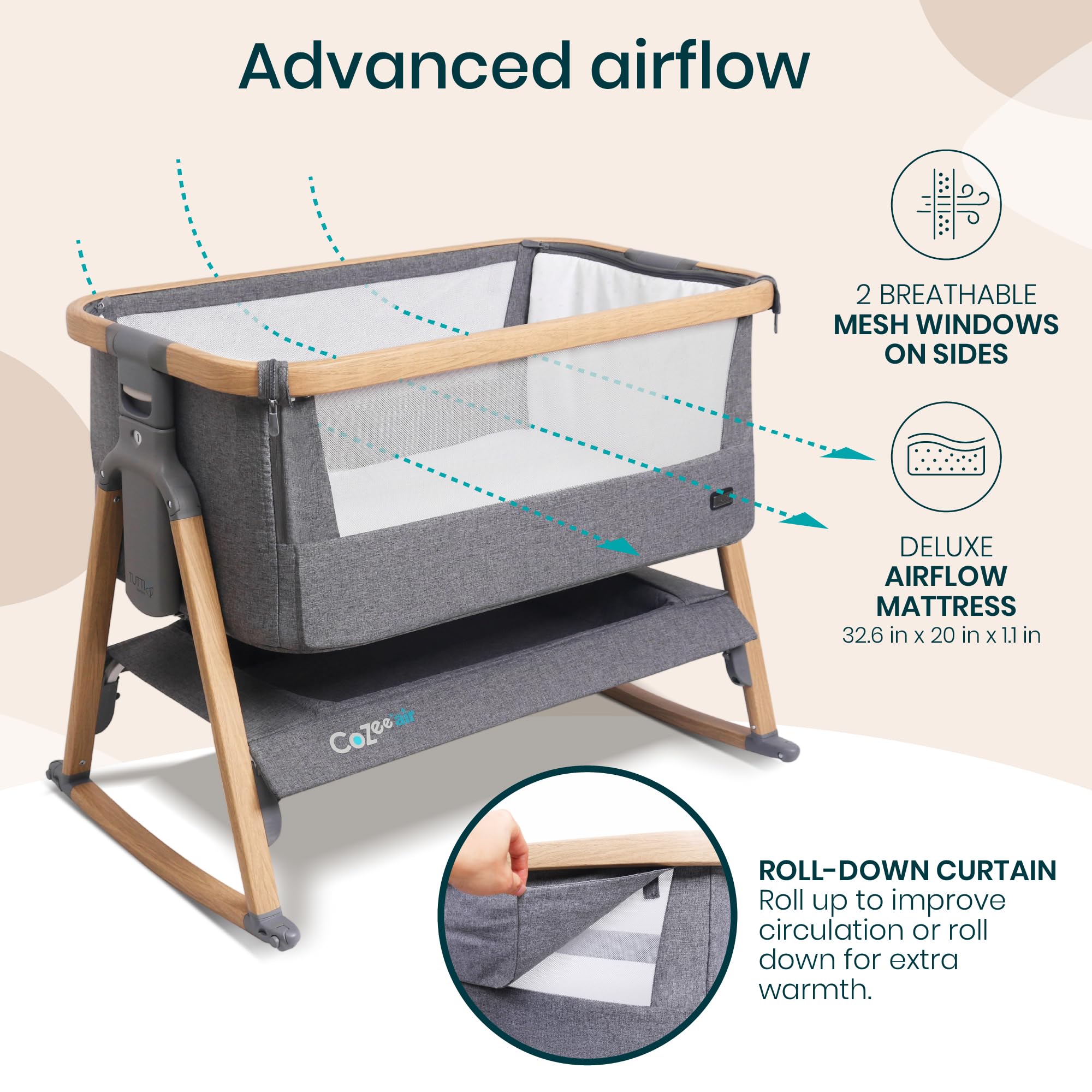 Tutti Bambini CoZee Air breathable mesh windows demonstrate cooling airflow