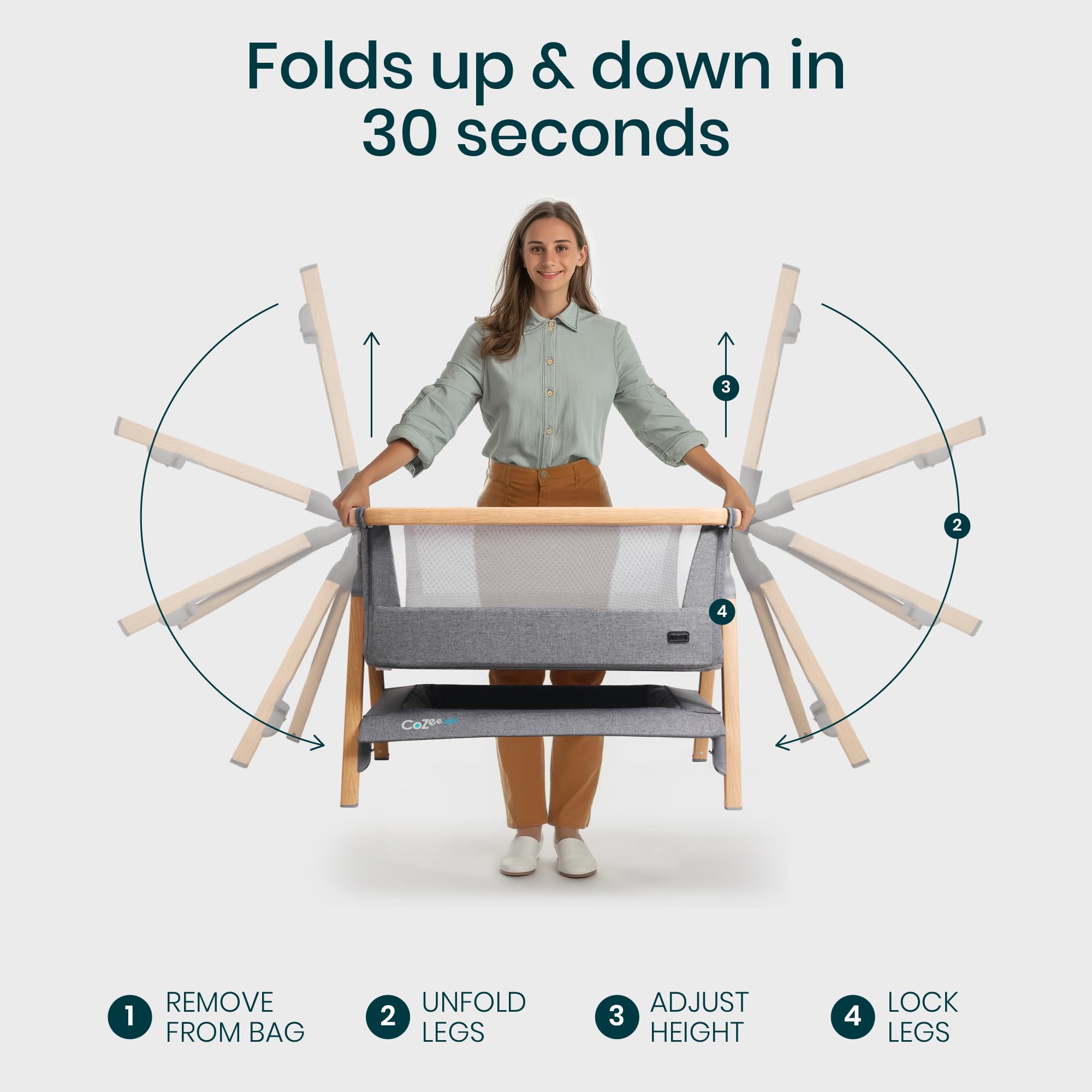 Tutti Bambini CoZee Air height adjustment lever shows six mattress levels