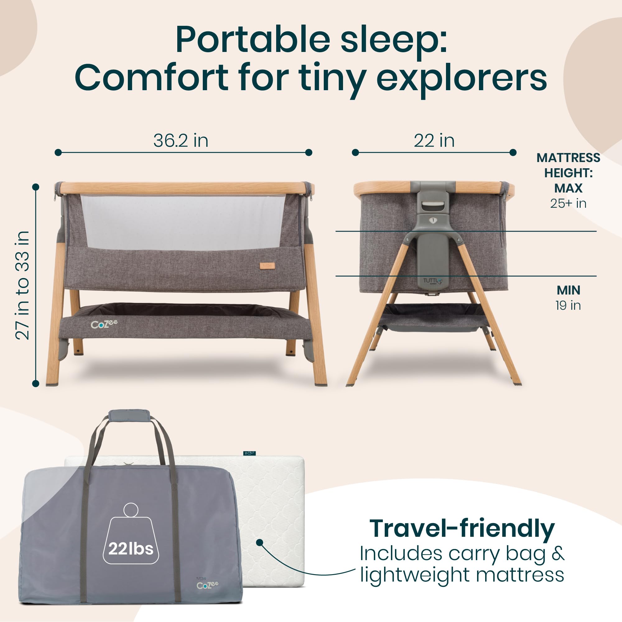 Tutti Bambini CoZee wood-effect legs offer sturdy stability and style