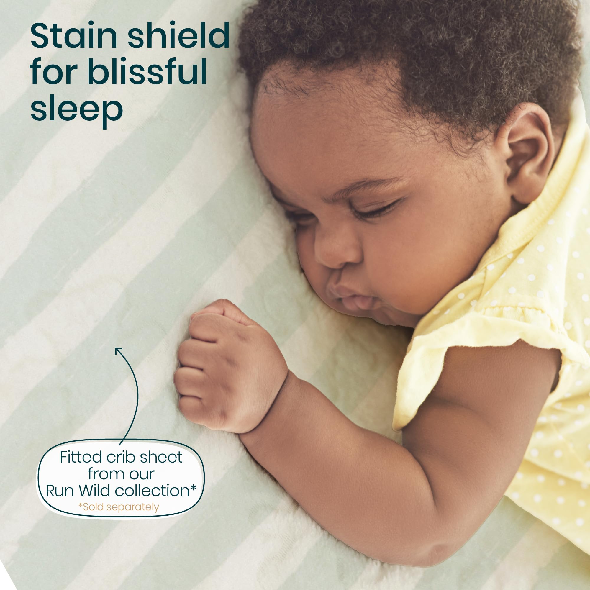 Tutti Bambini perfect-fit protector guards against spills and stains on bassinet mattress.