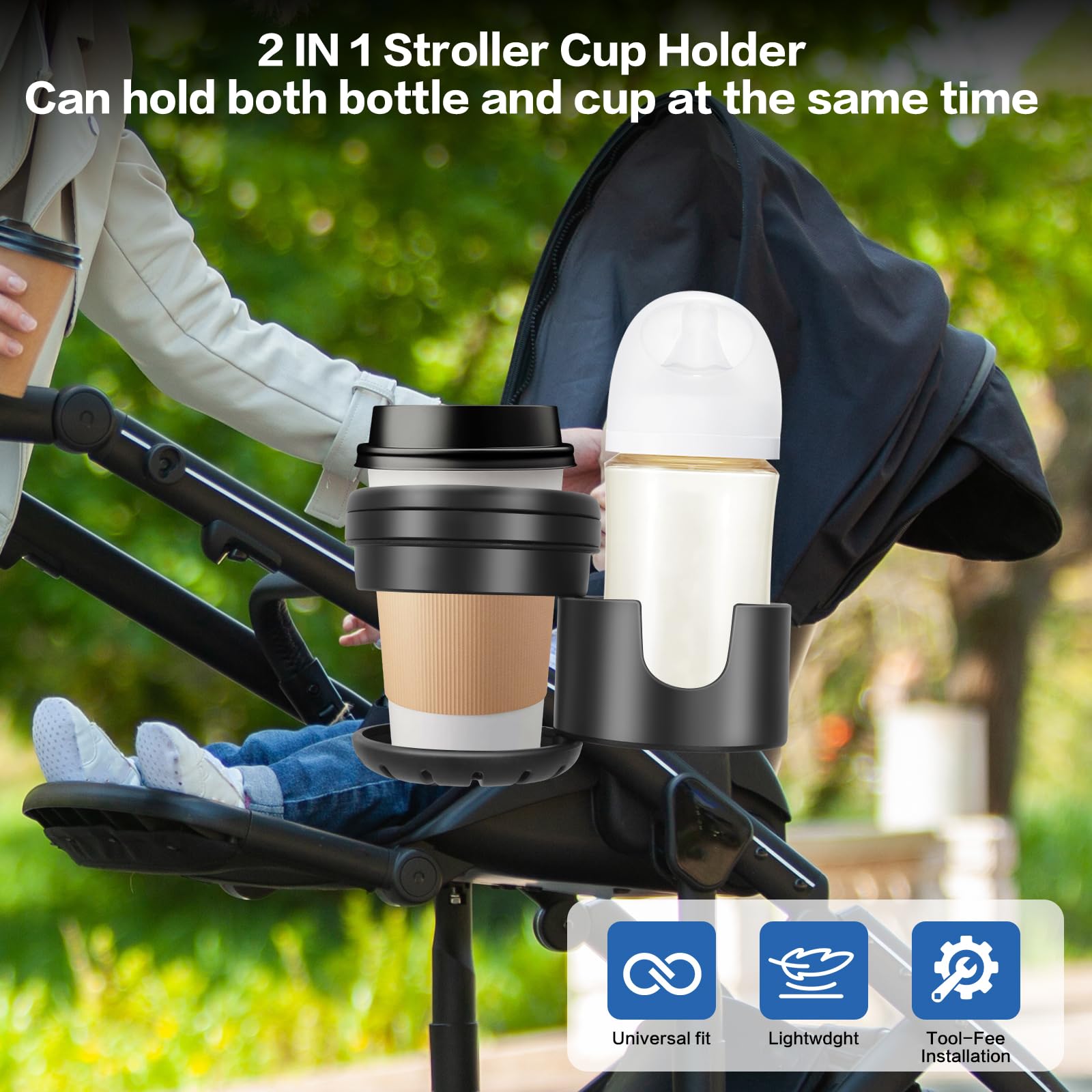 TUWEIPAIKE universal stroller cup holder 360-degree rotation for easy reach