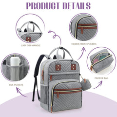 Tuwubi Diaper Bag Backpack Grey insulated-bottle pockets keep drinks cool