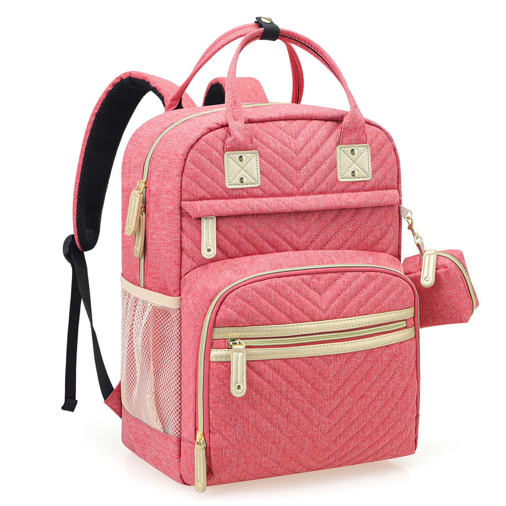Tuwubi diaper bag backpack pink front view highlighting a spacious main compartment for easy quick outings