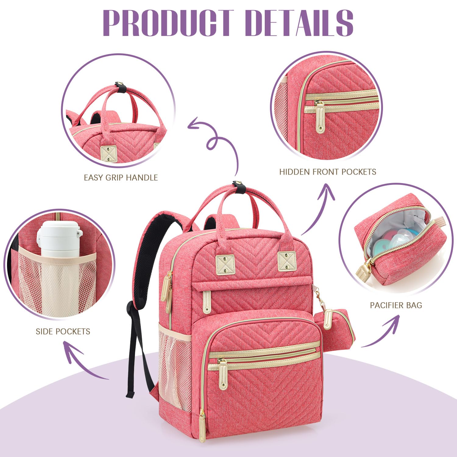Tuwubi diaper bag backpack showing stroller straps for hands-free travel
