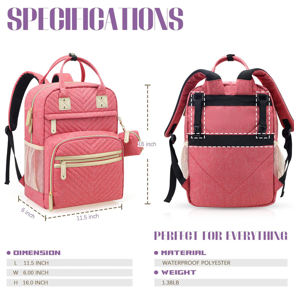 Tuwubi diaper bag backpack pink ready for travel, compatible with luggage trolley strap