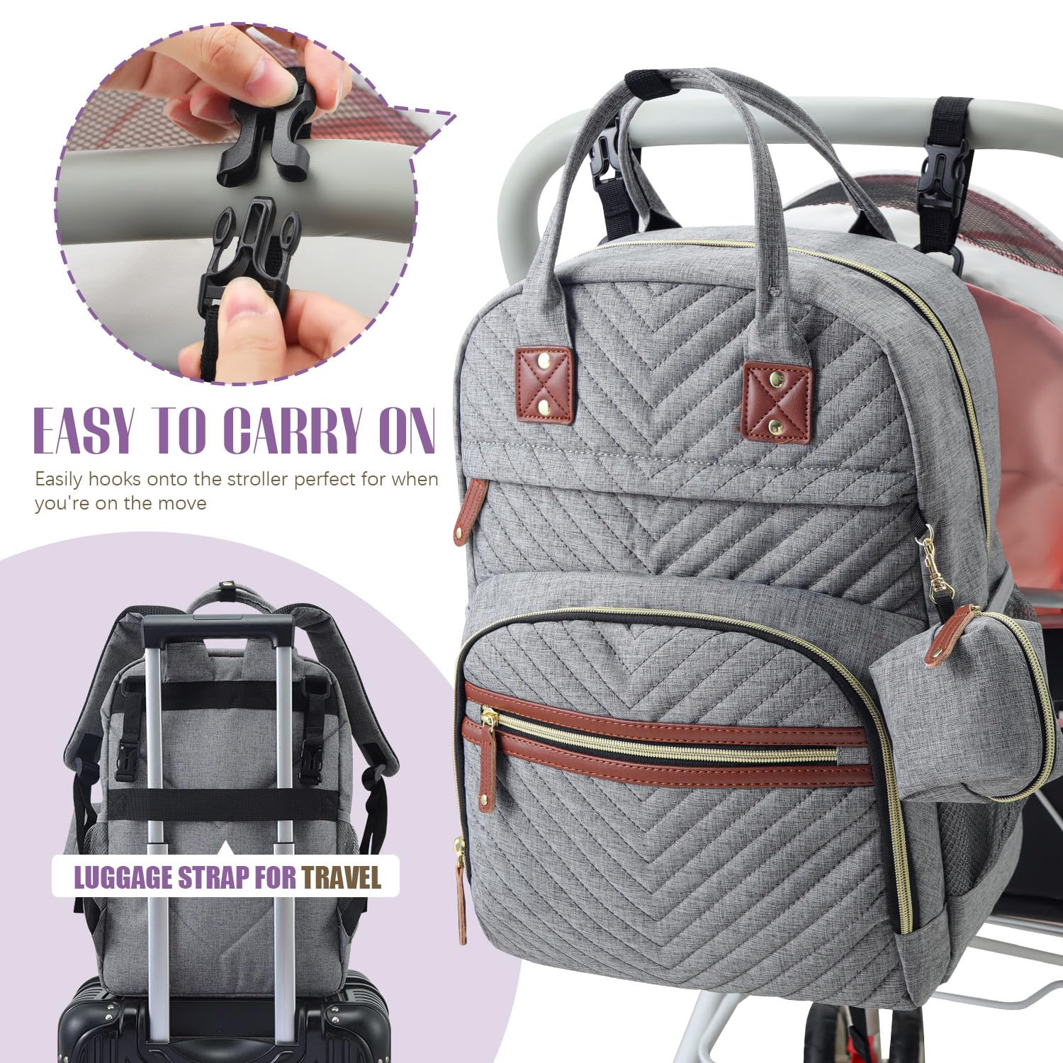 Tuwubi Diaper Bag Backpack Grey waterproof fabric protects gear in rain