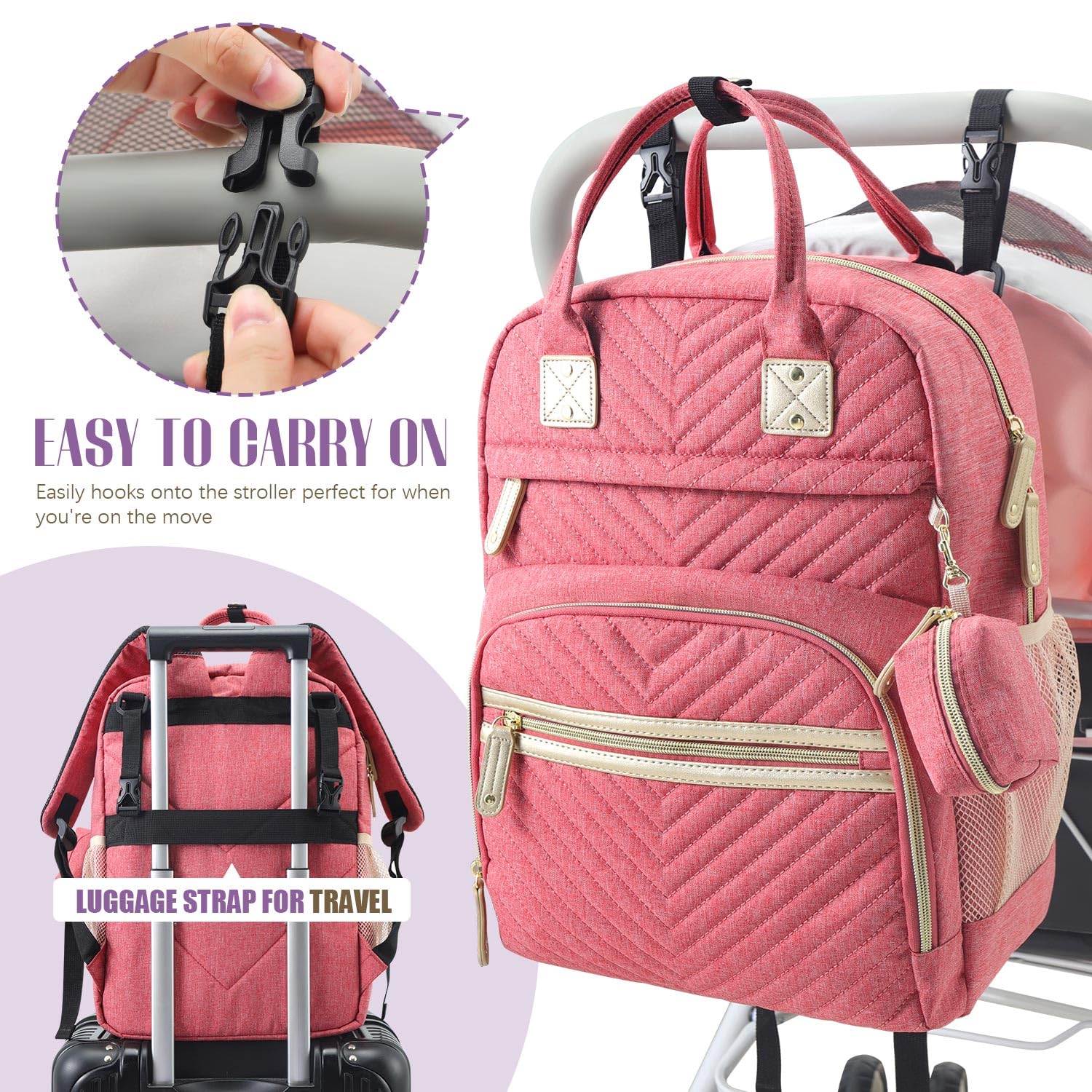 Tuwubi diaper bag backpack with detachable pacifier pouch and wet bag for quick access