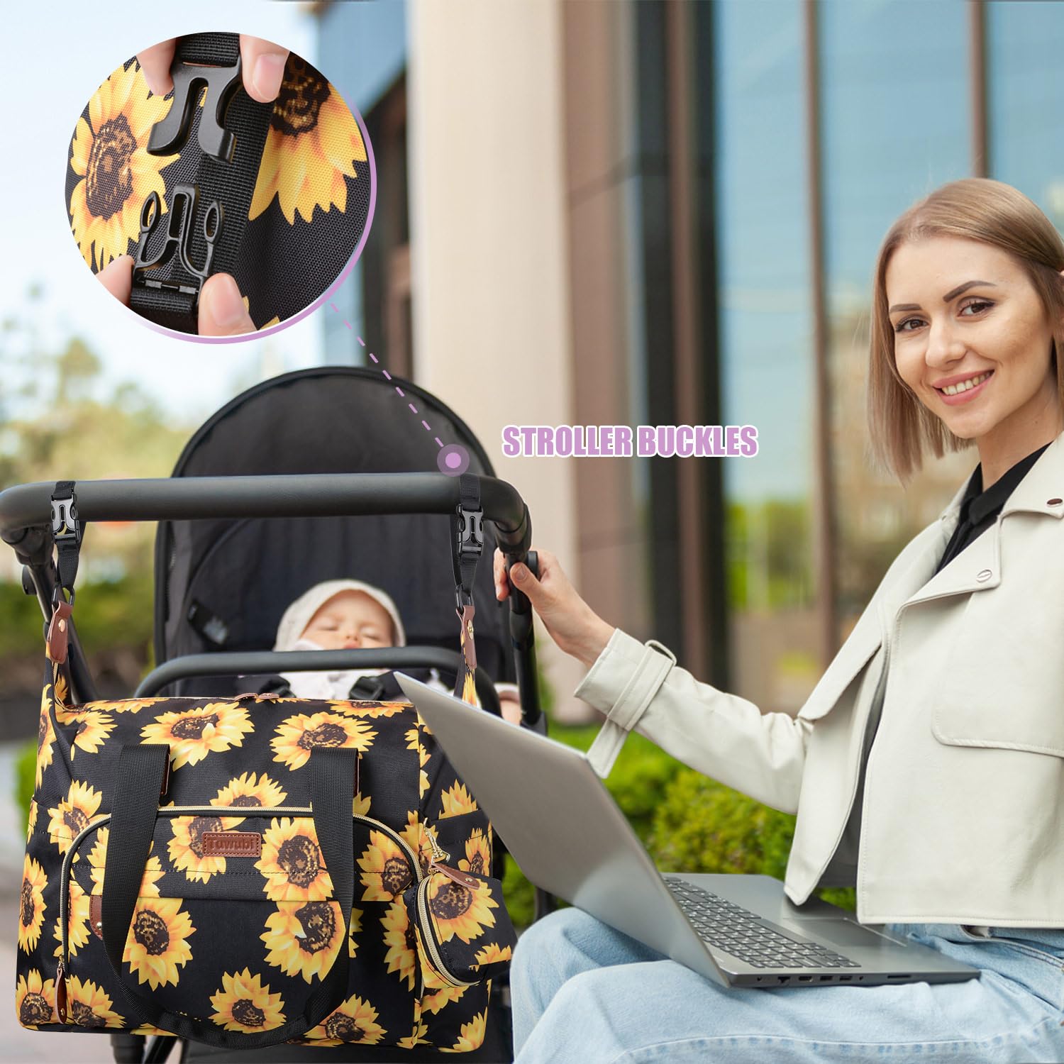 Tuwubi diaper bag tote Back luggage sleeve simplifies airport and hotel travel with a secure slide.