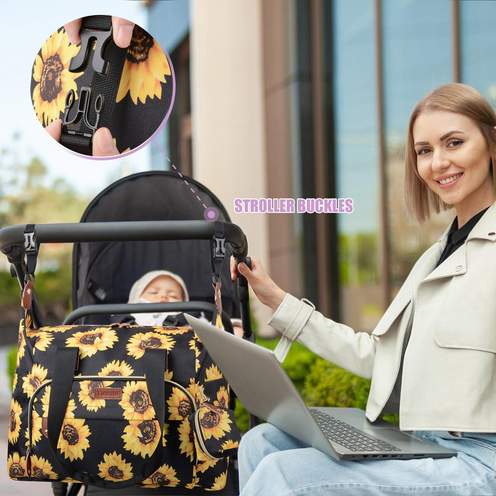 Tuwubi diaper bag tote Back luggage sleeve simplifies airport and hotel travel with a secure slide.
