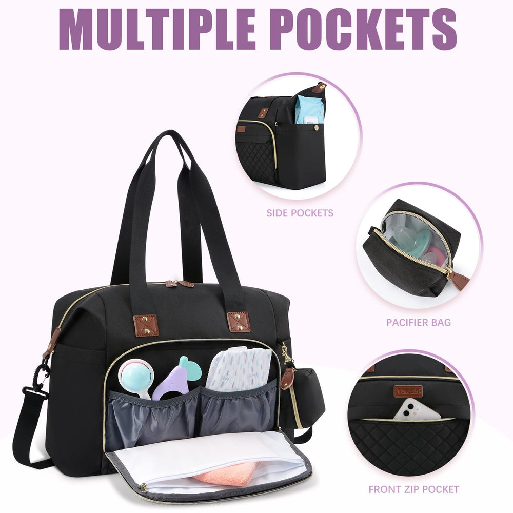Tuwubi Diaper Bag Tote bottle pockets preserve temperature for bottles during outings.