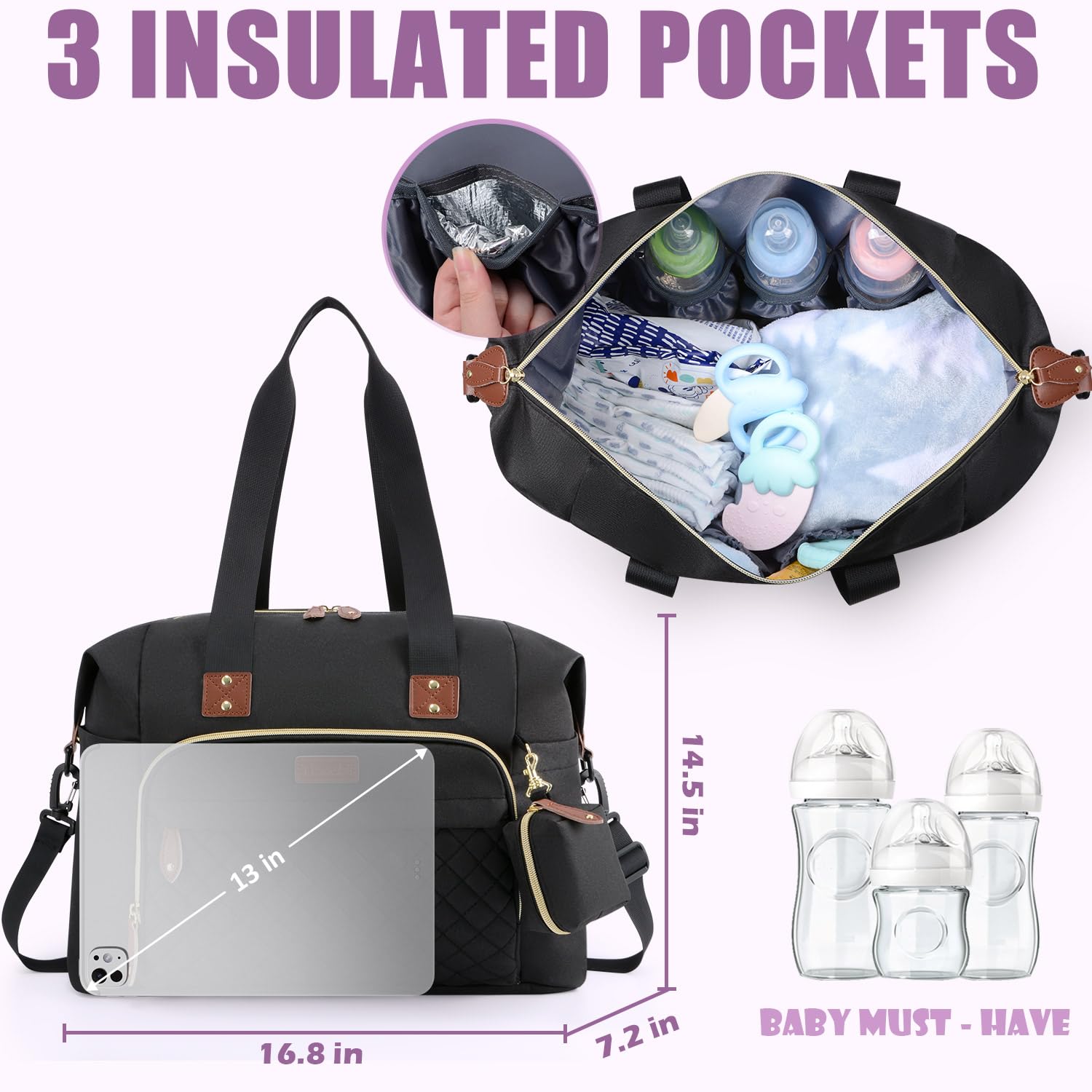 Tuwubi diaper bag tote detachable pacifier case demonstrates hygienic on-the-go use.