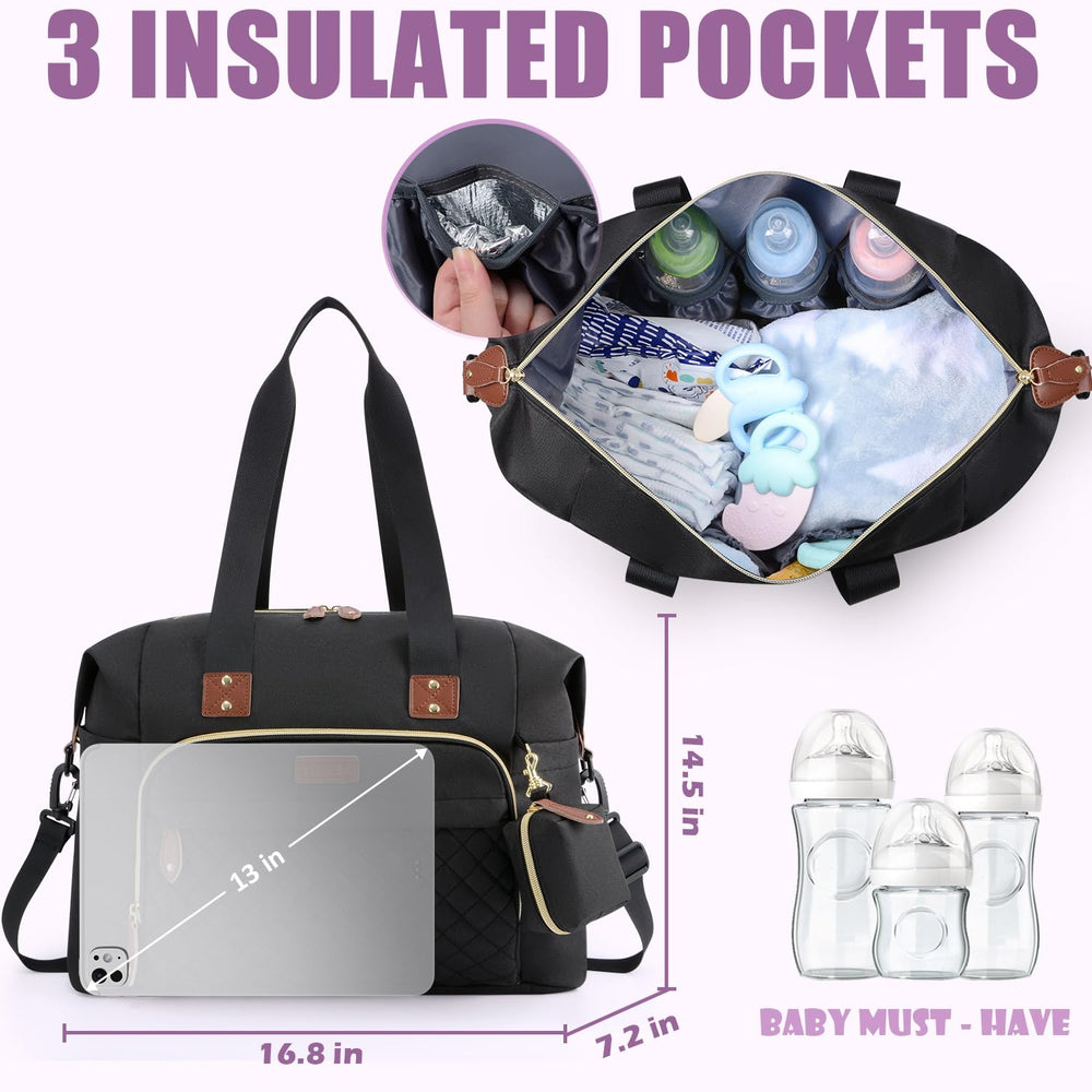 Tuwubi diaper bag tote detachable pacifier case demonstrates hygienic on-the-go use.
