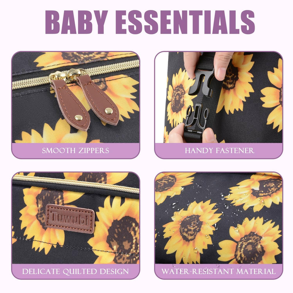 Tuwubi diaper bag tote Insulated bottle pockets maintain bottles at ideal temp for feed times.