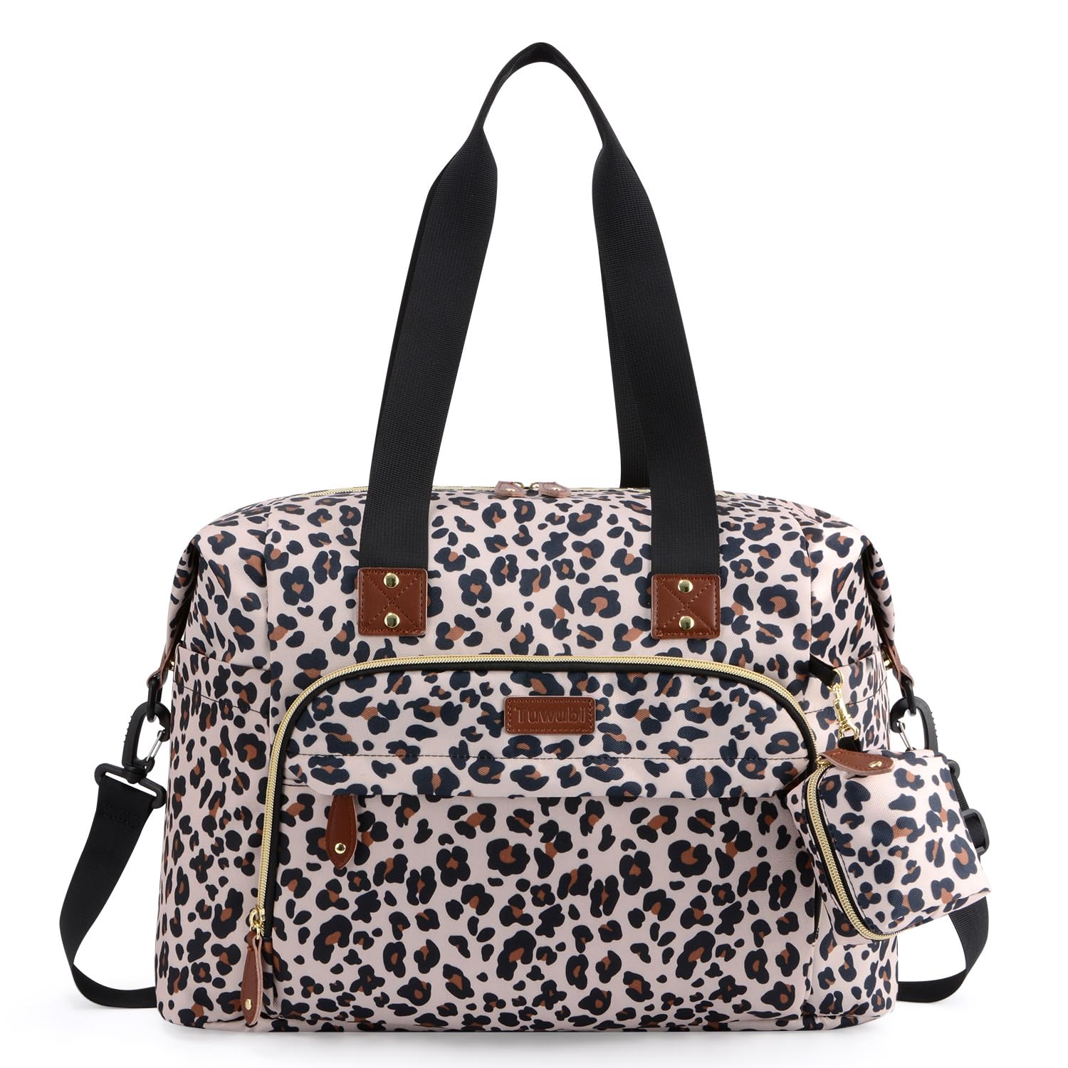Tuwubi diaper bag tote leopard print shows spacious main compartment for essentials.