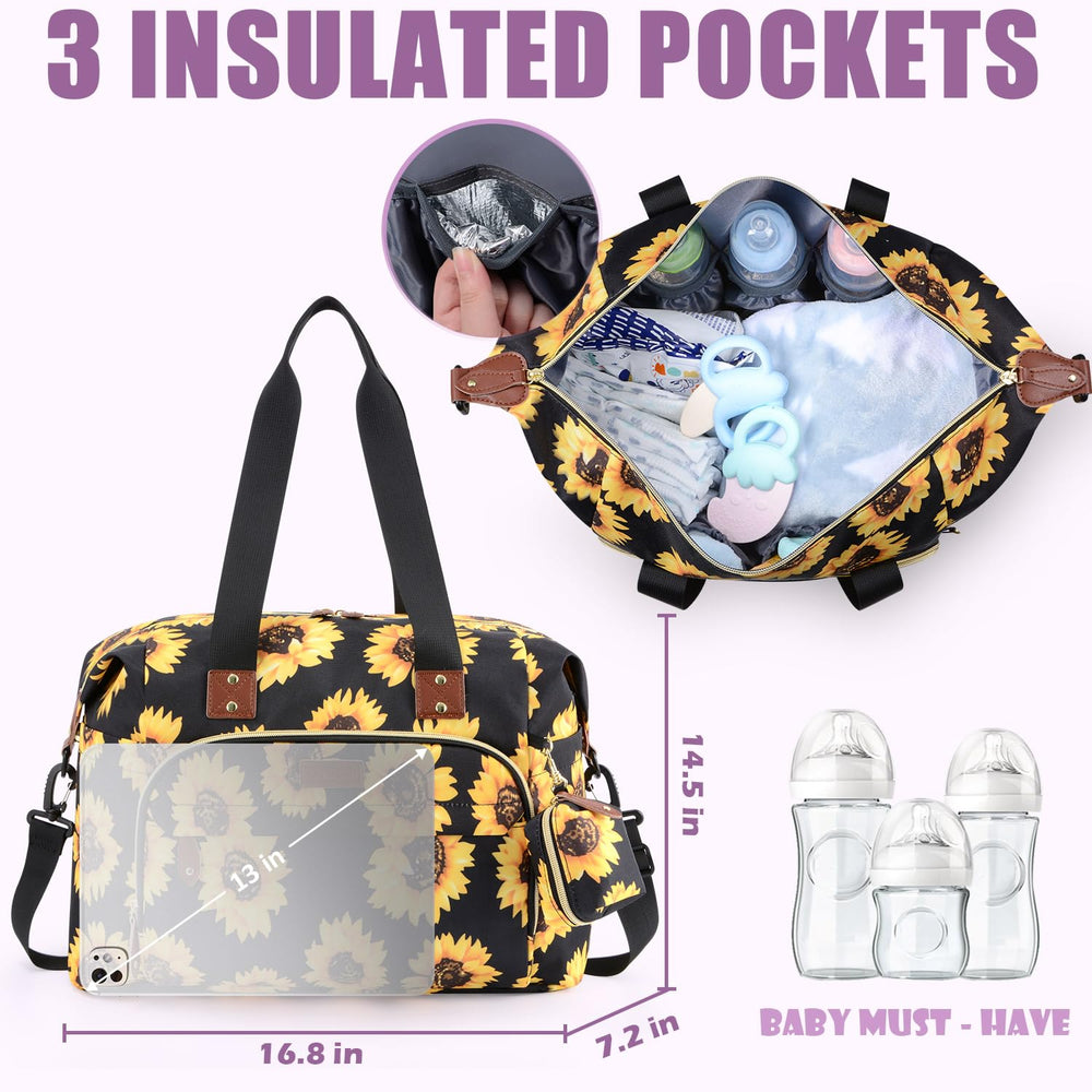 Tuwubi diaper bag tote Waterproof fabric shields belongings from rain and spills during family outings.