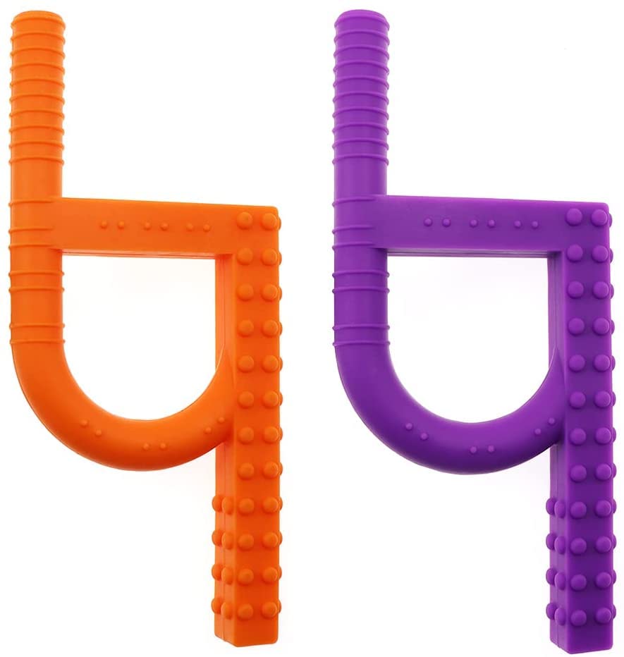 Tuxepoc sensory chew toy orange square calms sensory input during daily routines.