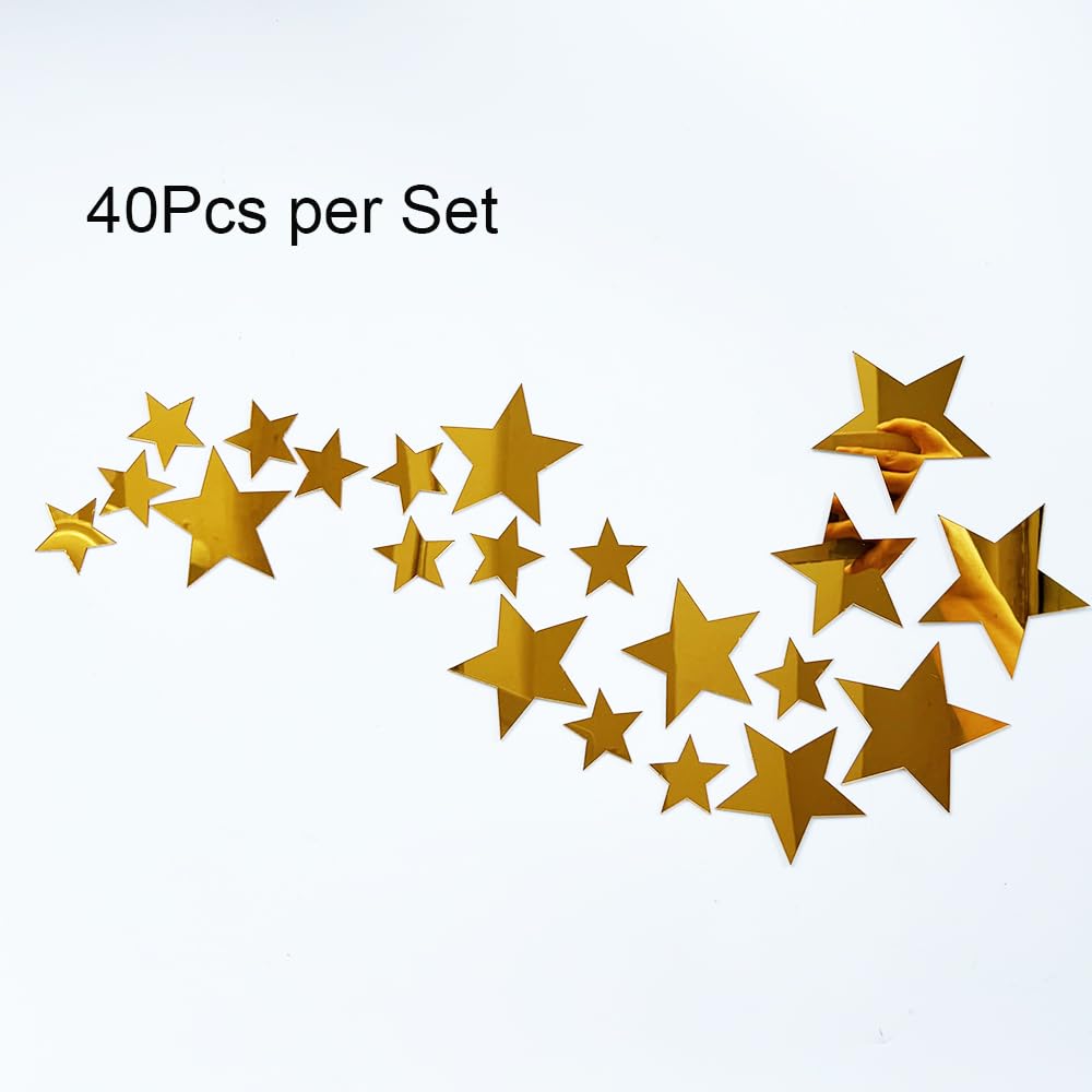TVPHLLY 40pcs old gold stars wall stickers arranged on a wall for a playful glow