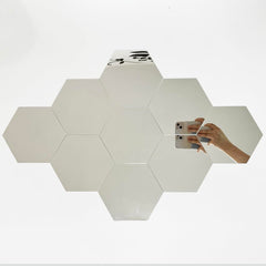 TVPHLLY hexagon silver mirror wall sticker adds reflective light and depth to any room.