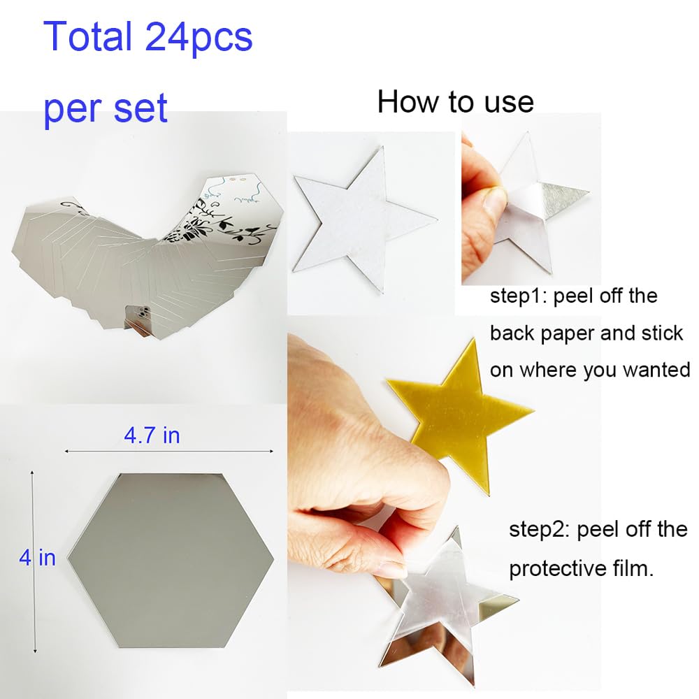 TVPHLLY hexagon silver mirror wall sticker is easy to clean and removable.