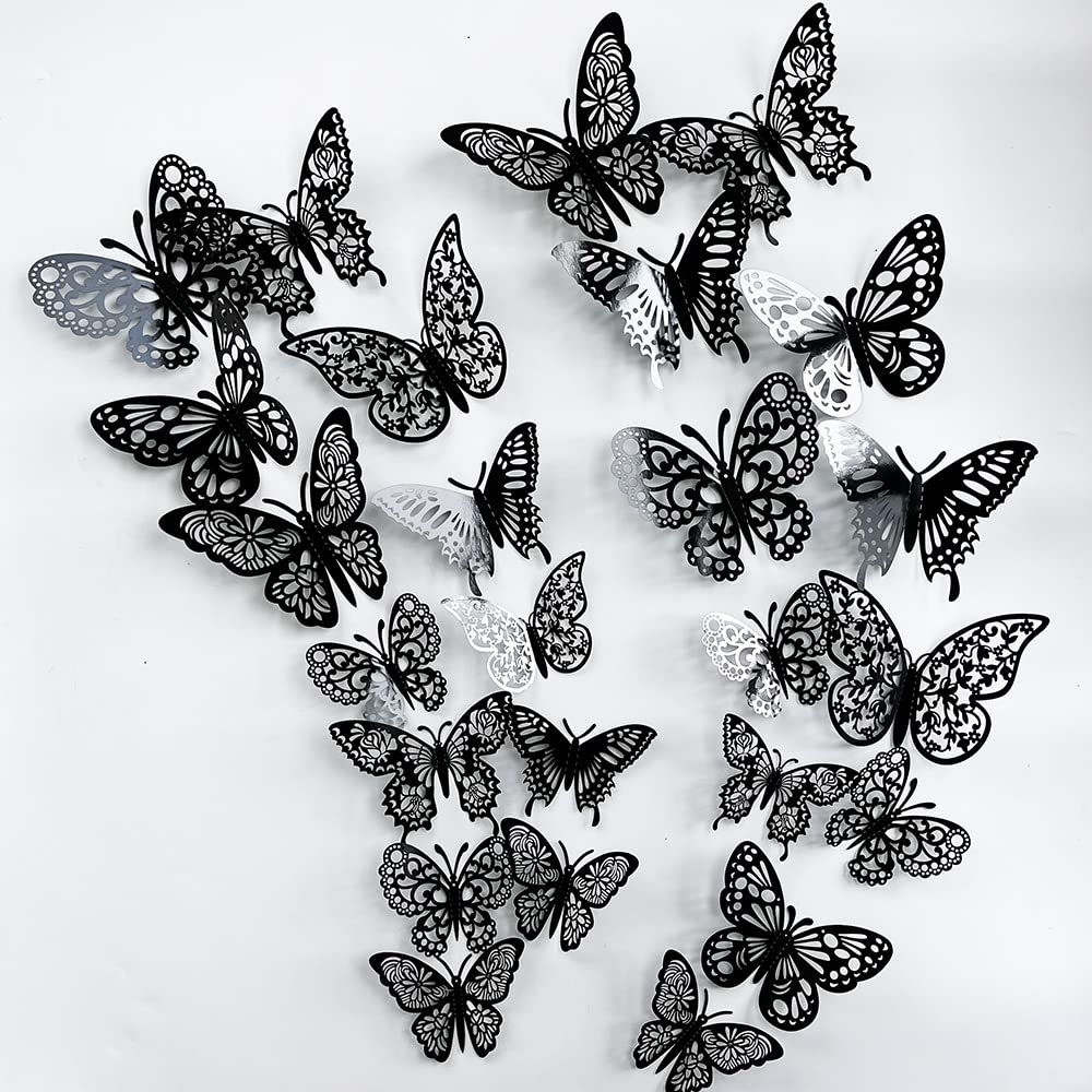 TVPHLLY 72pcs black butterfly wall stickers provide a dramatic 3D effect for decor