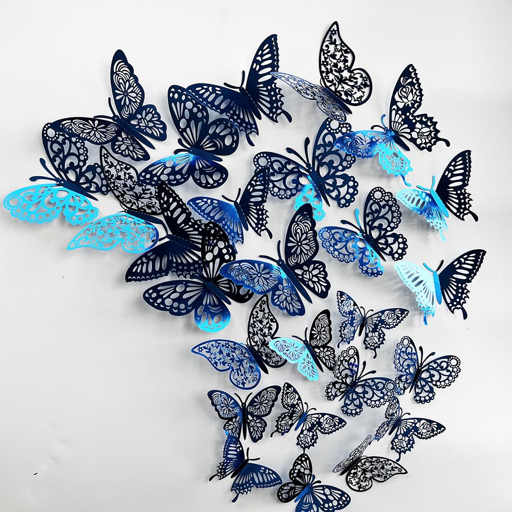 TVPHLLY blue butterfly wall sticker close-up with metallic finish for kids' room decor and imaginative play.