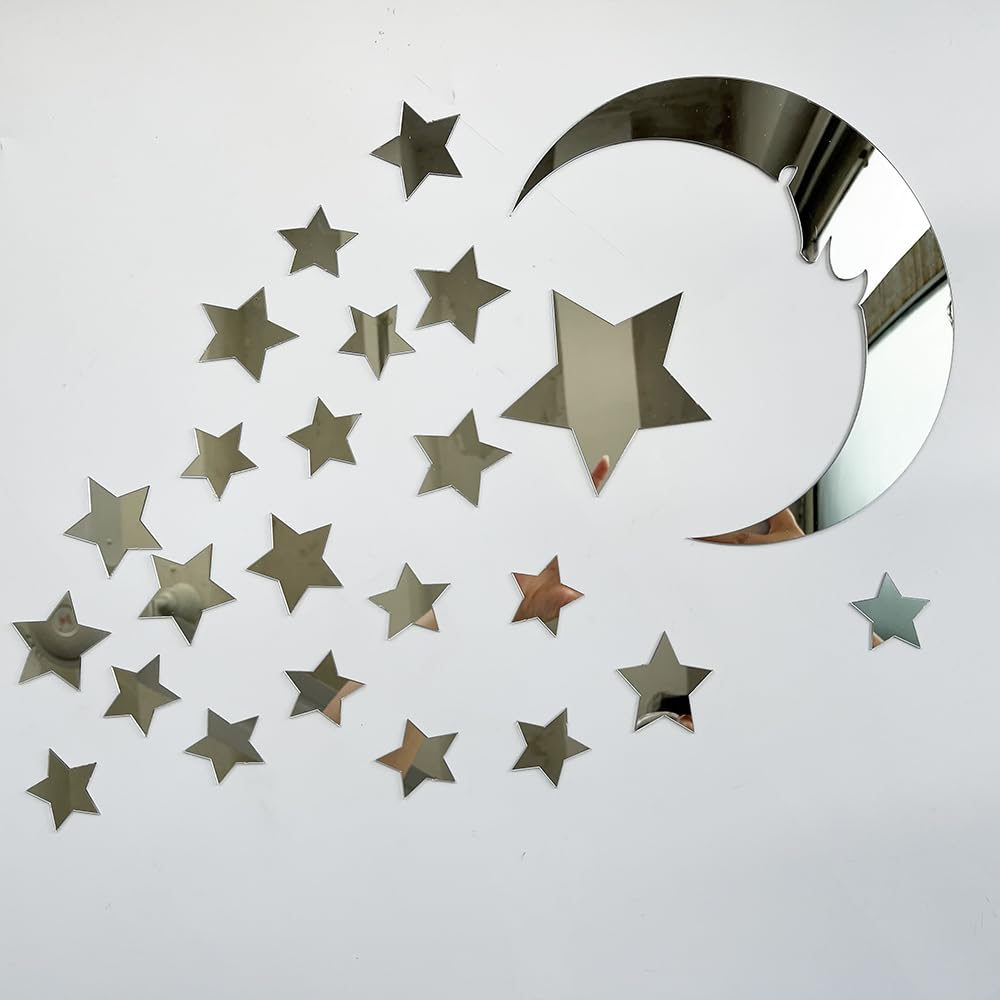 TVPHLLY Stars 3D silver wall decals create playful night-sky decor.