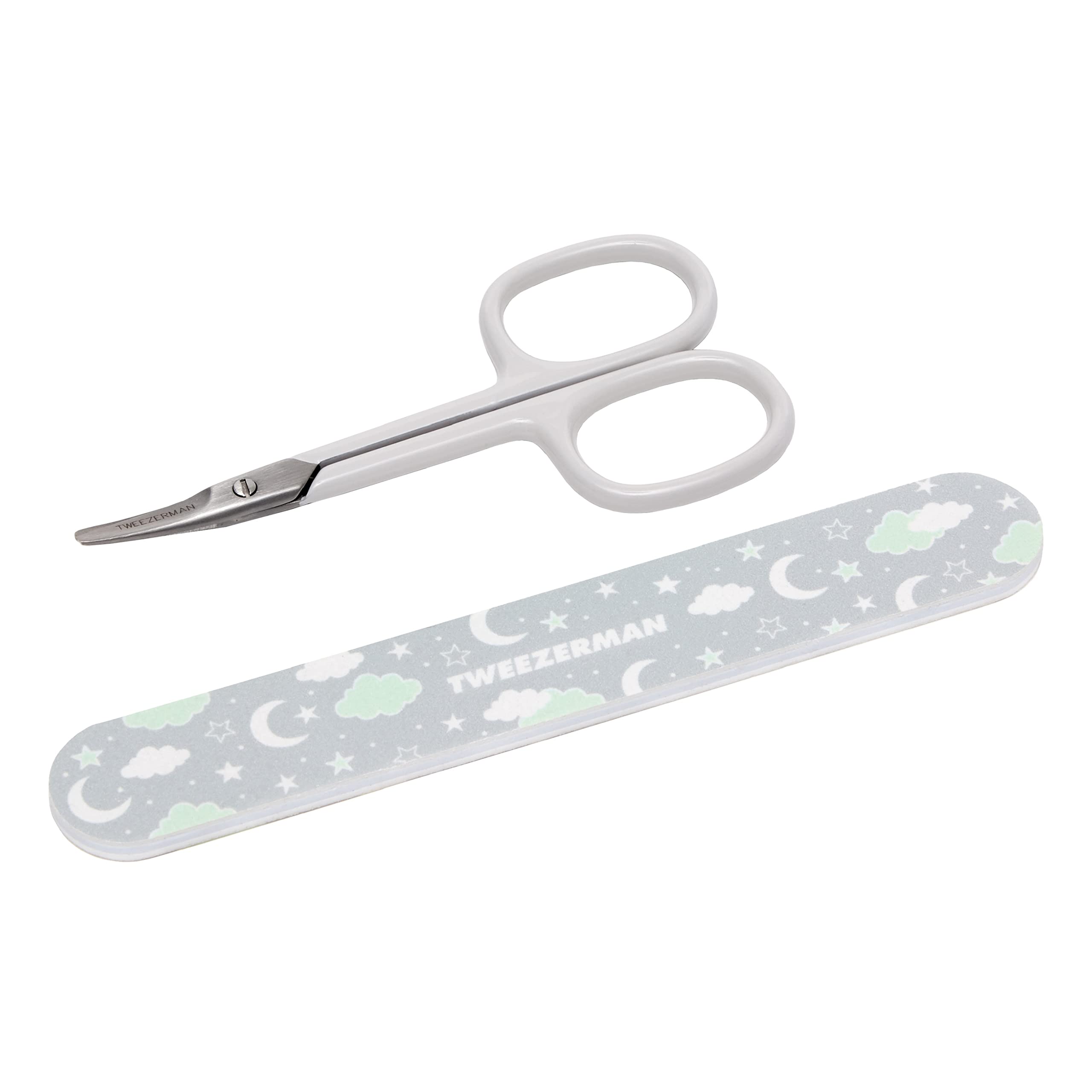 Tweezerman baby nail scissors with bear file set shown for precise infant grooming