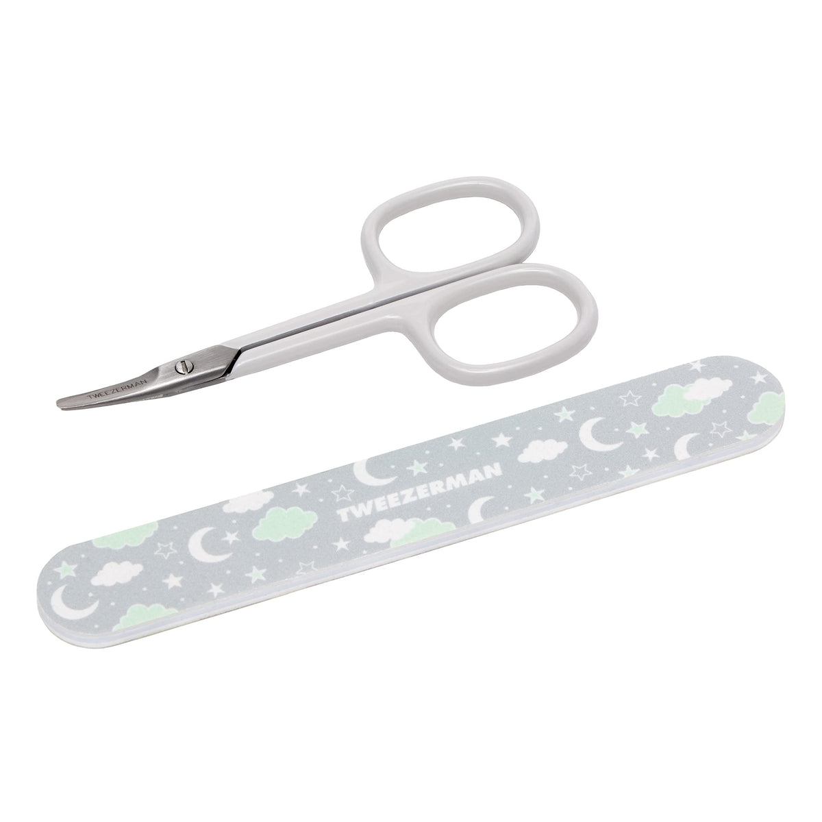 Tweezerman baby nail scissors with bear file set shown for precise infant grooming