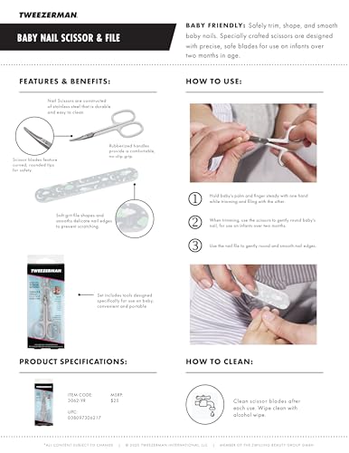 Tweezerman baby nail scissors rounded-tips close-up emphasizing safe trimming for tiny nails