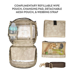 TWELVElittle Luxe Diaper Clutch elastic bottle strap holds bottles securely.