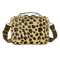 TWELVElittle Luxe Diaper Clutch leopard exterior for fashion-forward outings.