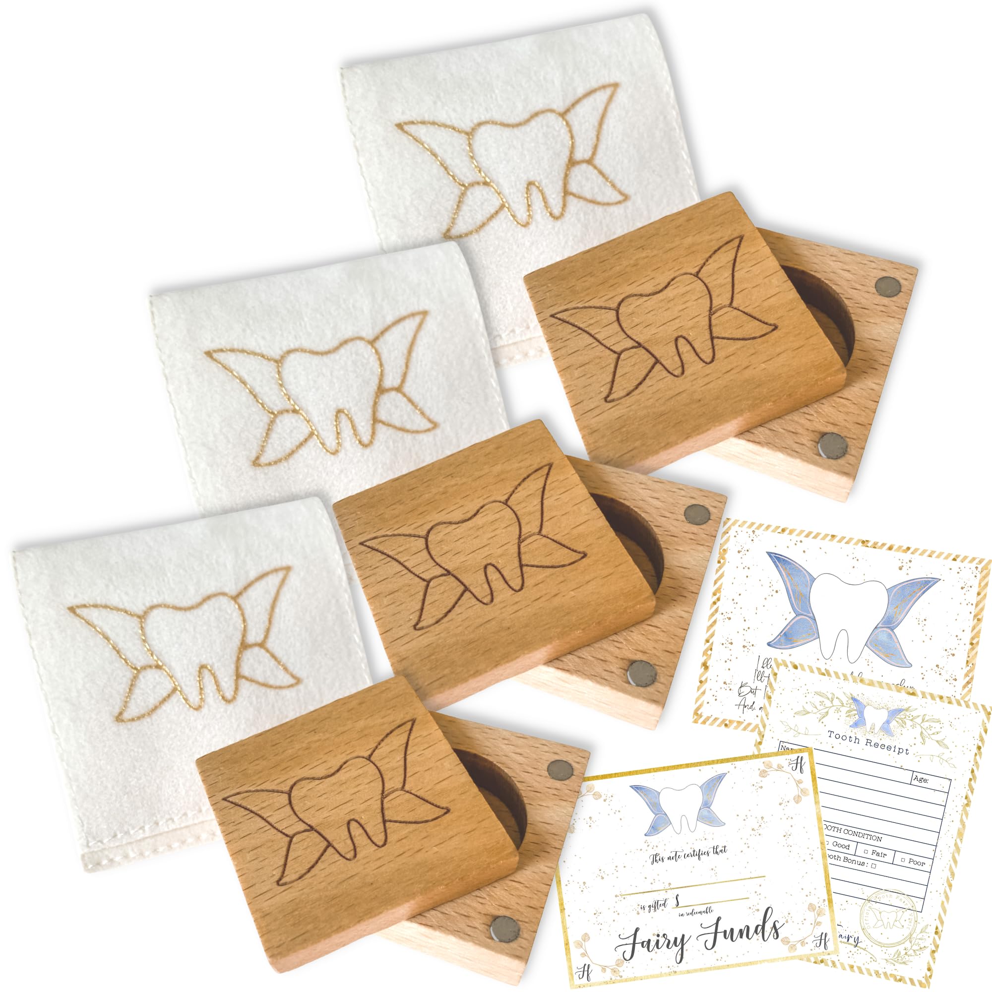 Twenty Moments of Tooth Tooth Fairy Box on beech wood keeps precious teeth safe by the nightstand.