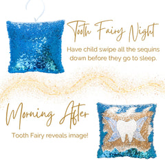 Twenty Moments of Tooth pillow with reversible sequins showing interactive color flip.
