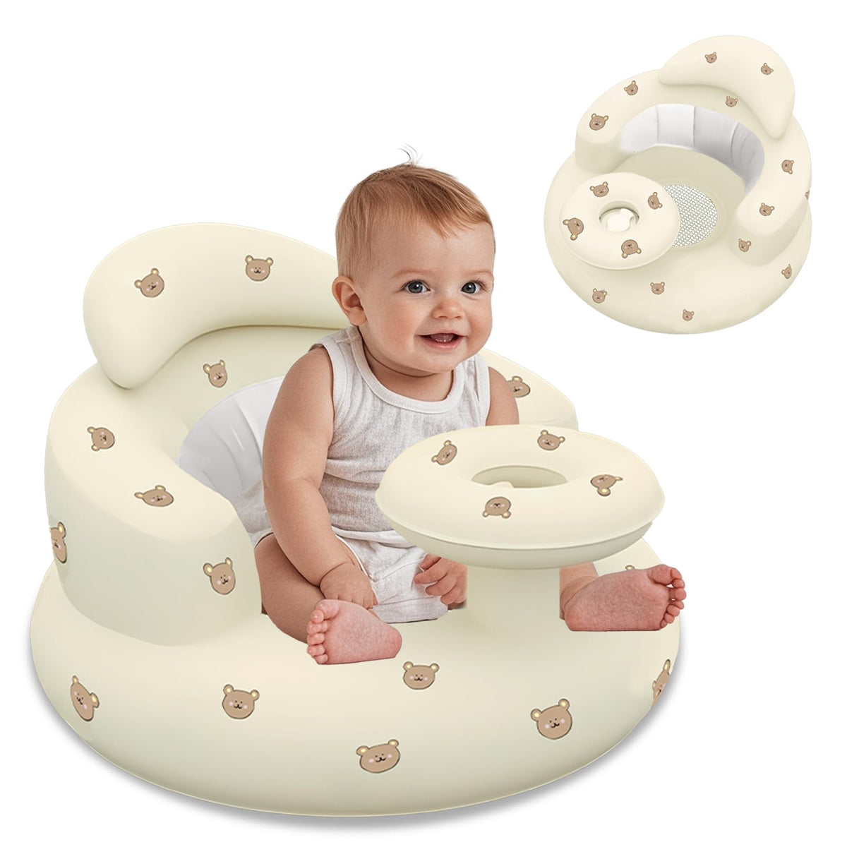 Twievo baby inflatable seat with tray setup for easy feeding and snack time