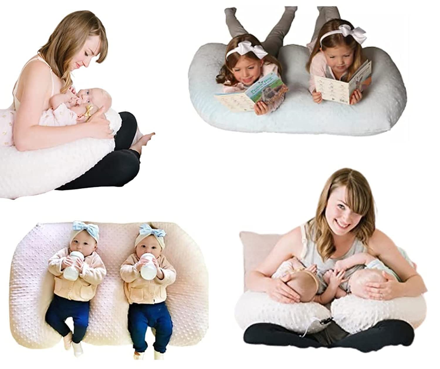 Twin Z Pillow Grey breastfeeding setup provides ergonomic twin feeding support.