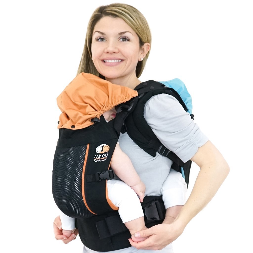 TwinGo Air Model Classic Black in-use shows tandem carry with breathable mesh for all-season comfort.
