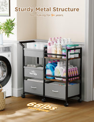 Twinkoo right shelves and large drawer offer bulk storage for clothing and supplies.