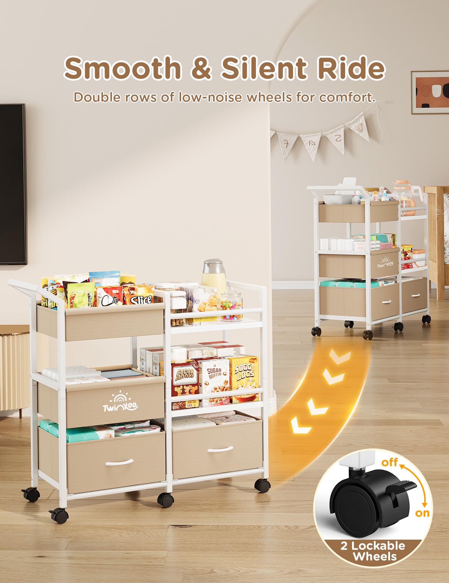 Twinkoo nursery storage cart slim profile fits beside crib for daily essentials