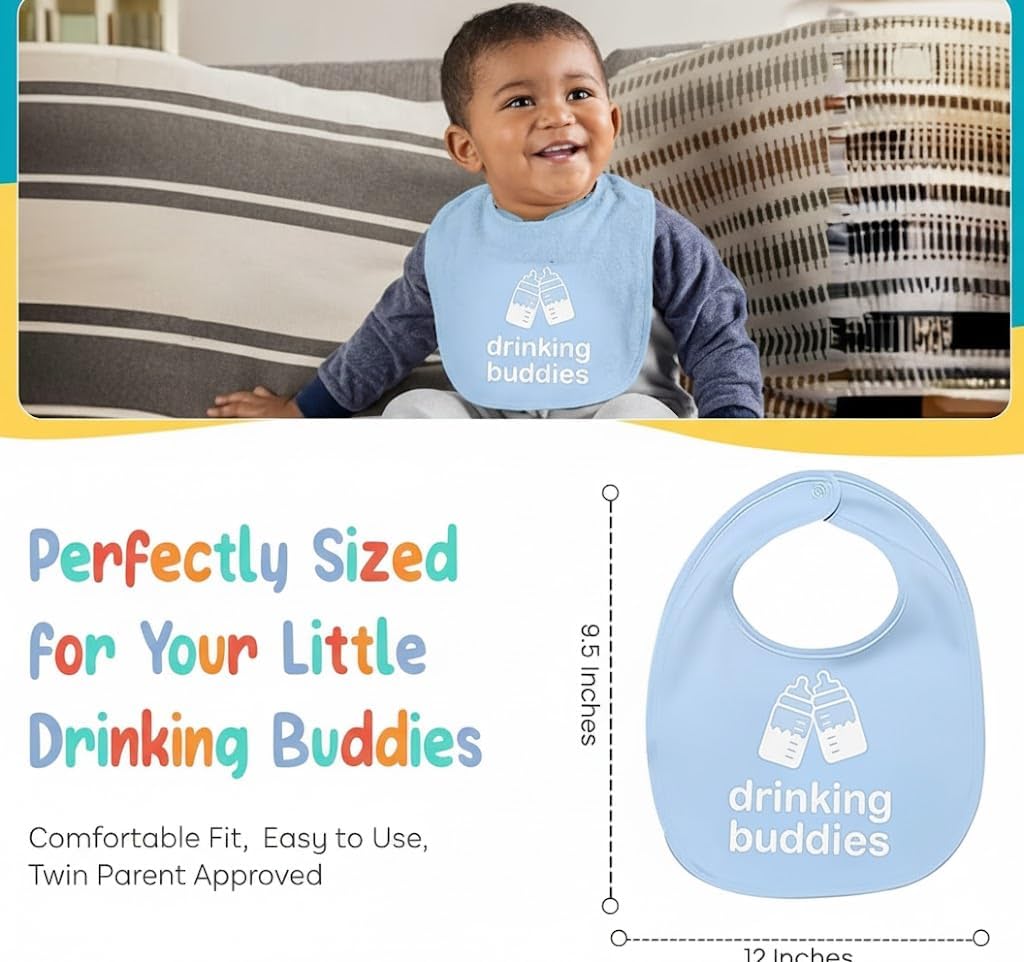 Twinstuff Drinking Buddies twin bibs are machine washable for quick care.