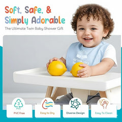 Twinstuff Drinking Buddies twin bibs with waterproof surface to help keep outfits cleaner.