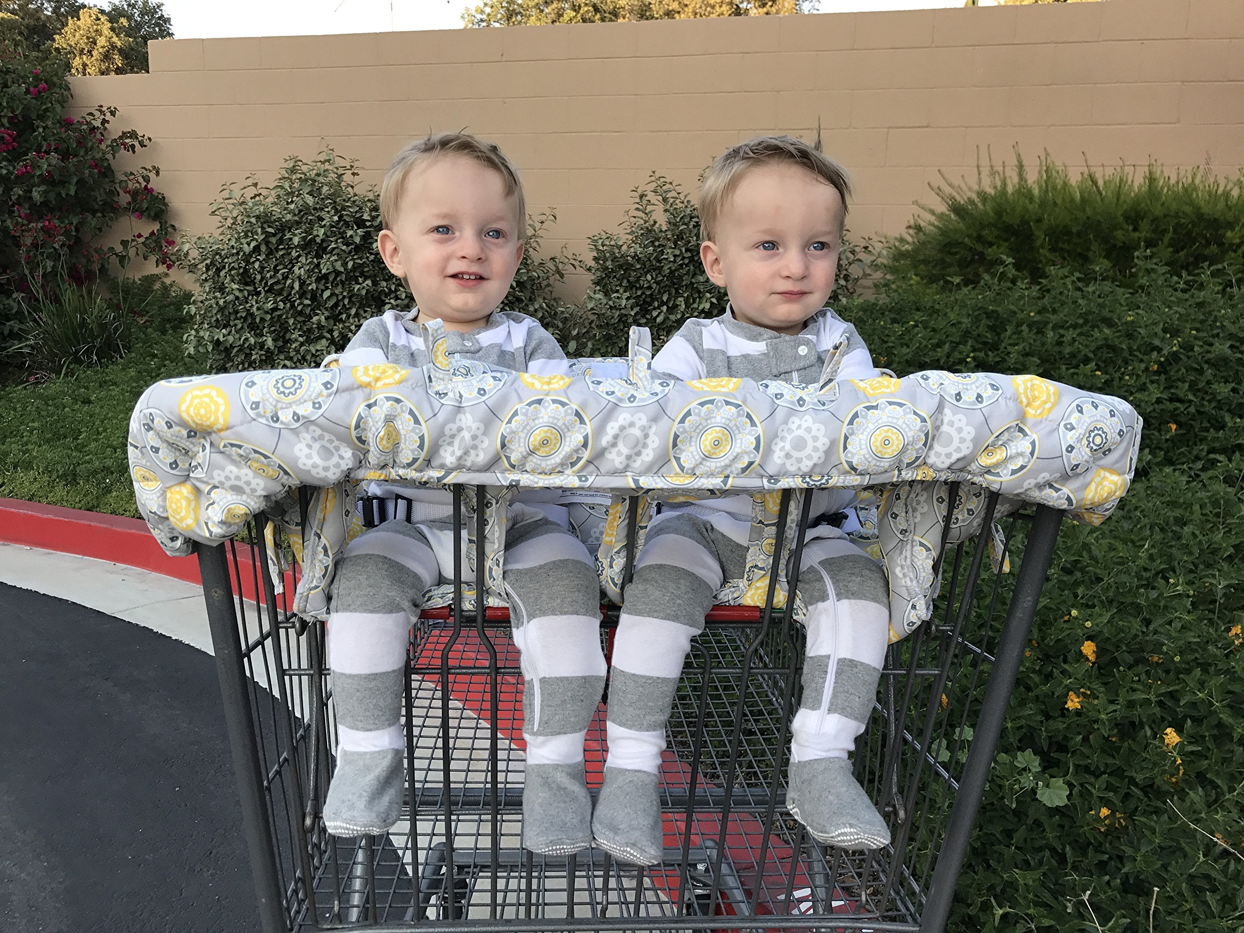 Twinventions Cart Cover used on a high chair for mess-free meals while away from home
