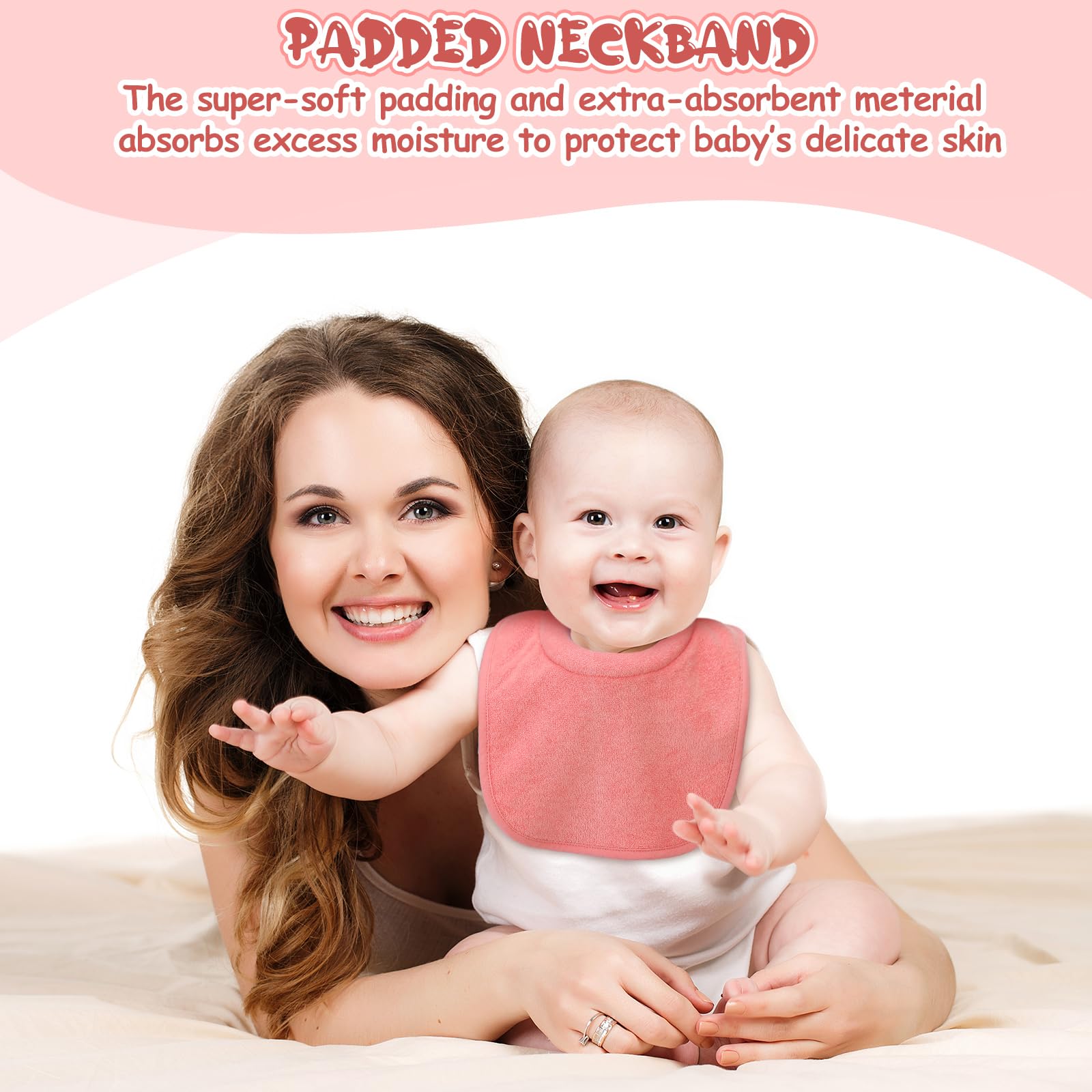 Twistover upper chest coverage bib prevents shirt stains during feeding