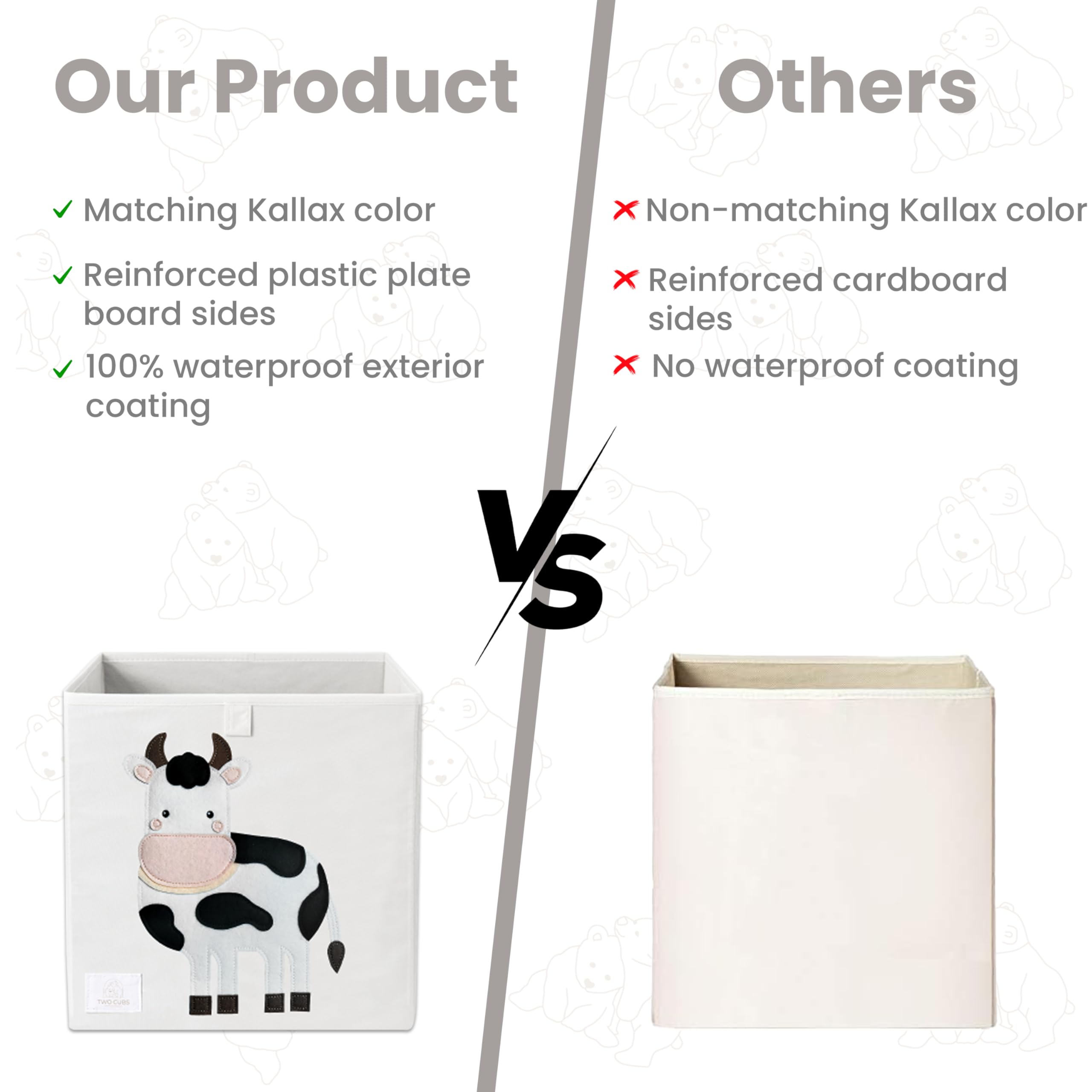 Two Cubs bin features 2.6mm plastic plate board for lasting support