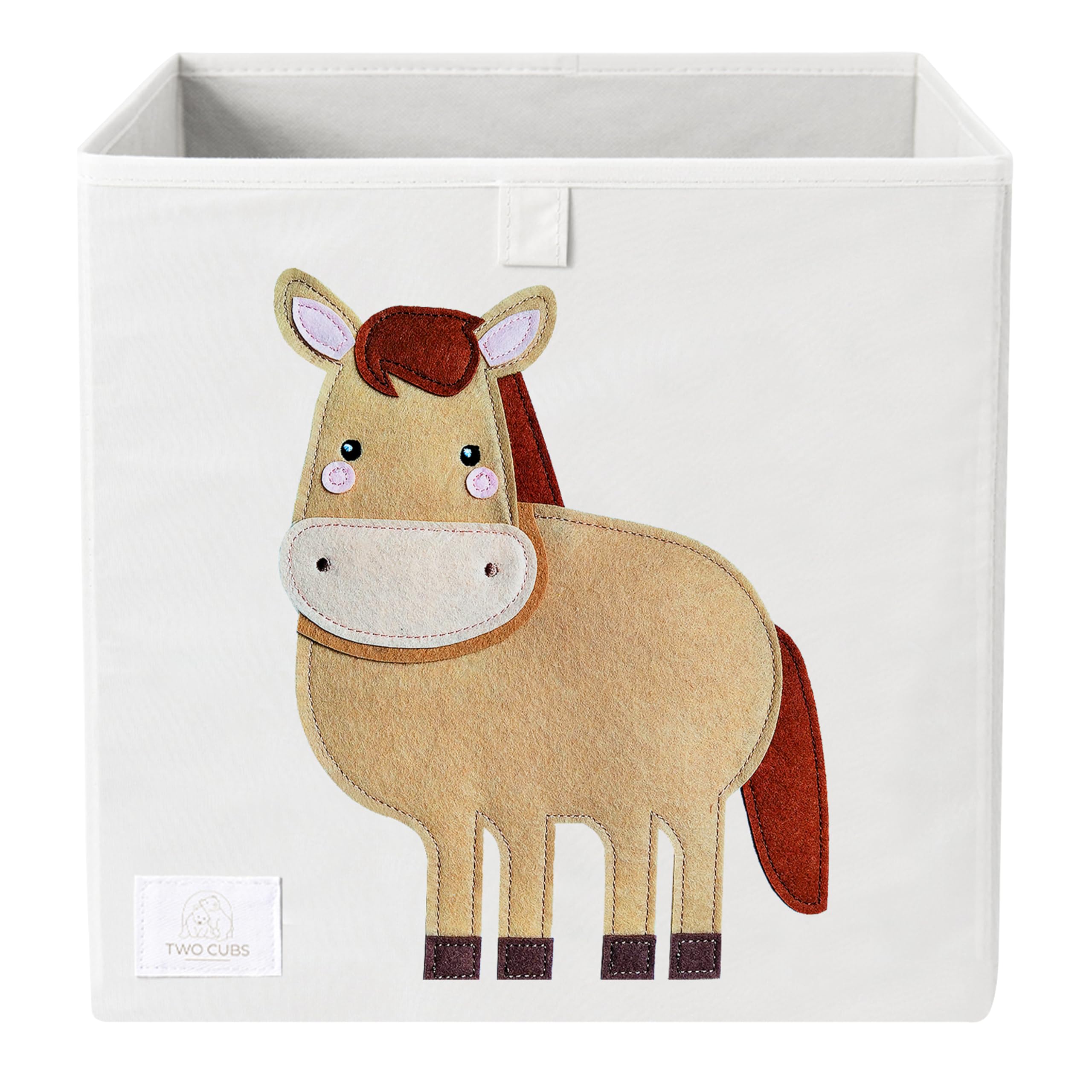 Two Cubs foldable toy storage box front view shows compact 13x13 design for kid spaces.