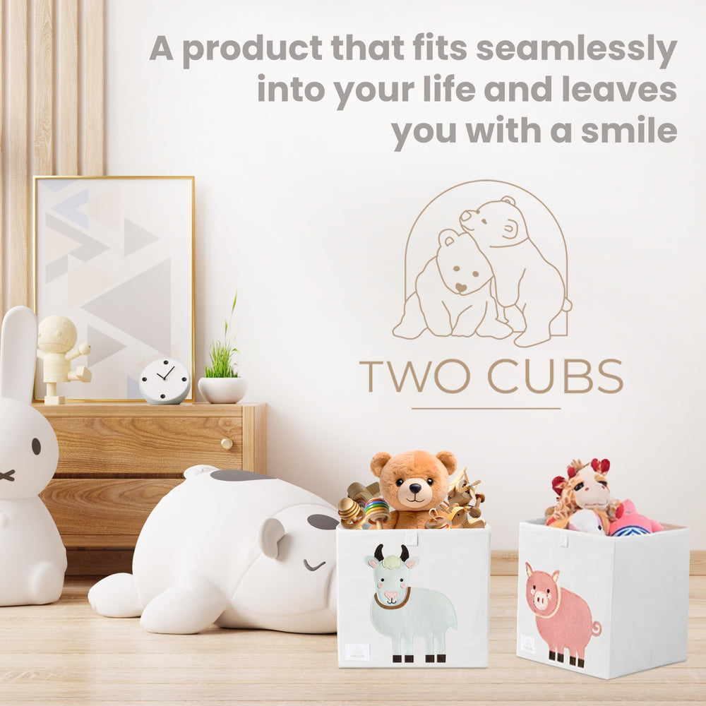 Two Cubs foldable toy storage box collapsible design saves space when not in use.