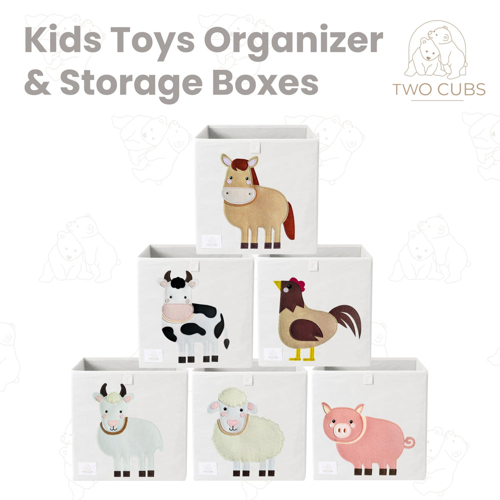Two Cubs foldable toy storage box waterproof fabric keeps playrooms easy to wipe.