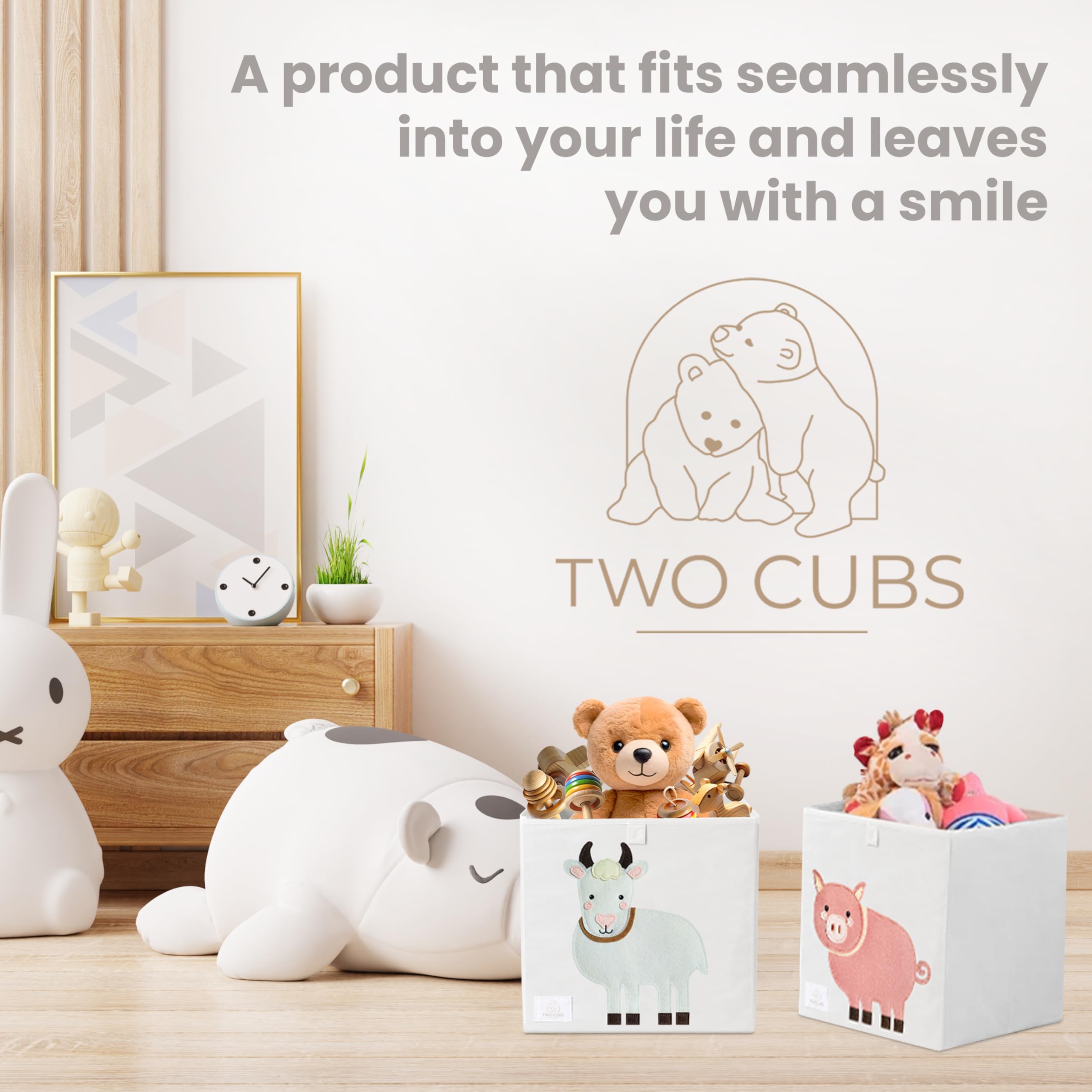 Two Cubs pull-tab handles help kids access bins easily